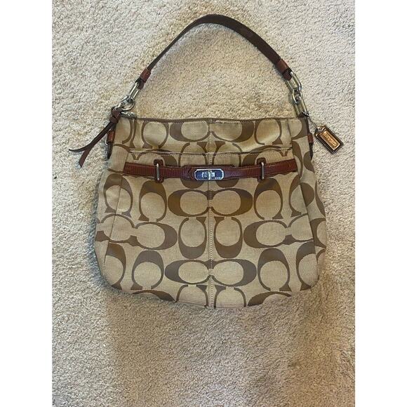 COACH Shoulder Bag Chelsea Ashlyn Hobo Logo Monogram Optic Brown Tan pocketbook - Picture 15 of 15
